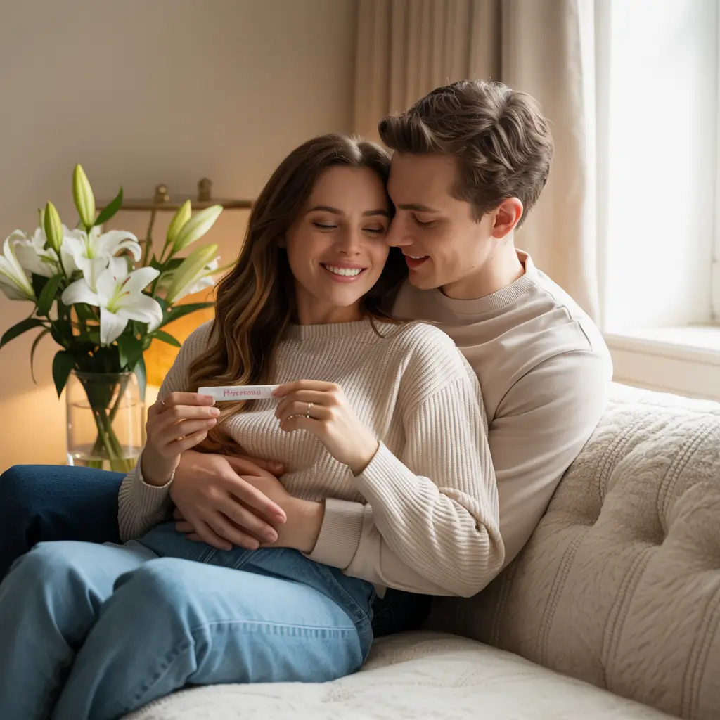 pregnancy announcement wife holding pregnancy kit