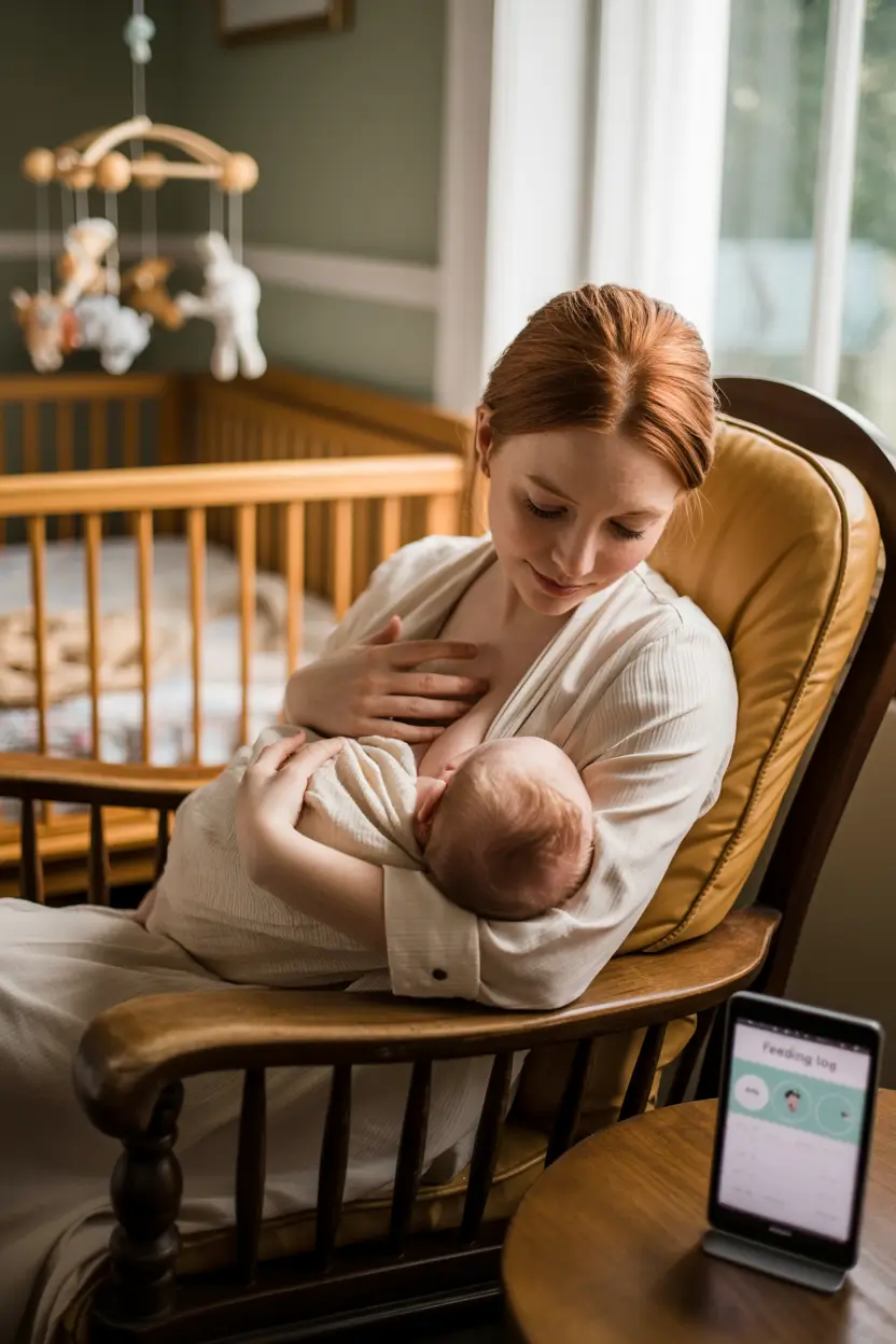 Mother feeding her new born