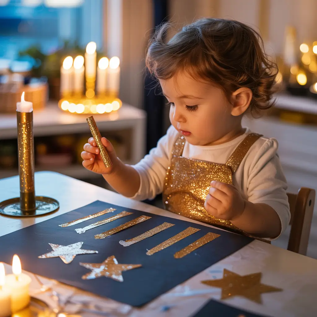 Toddler Drawing candle shapes or stars with glue.