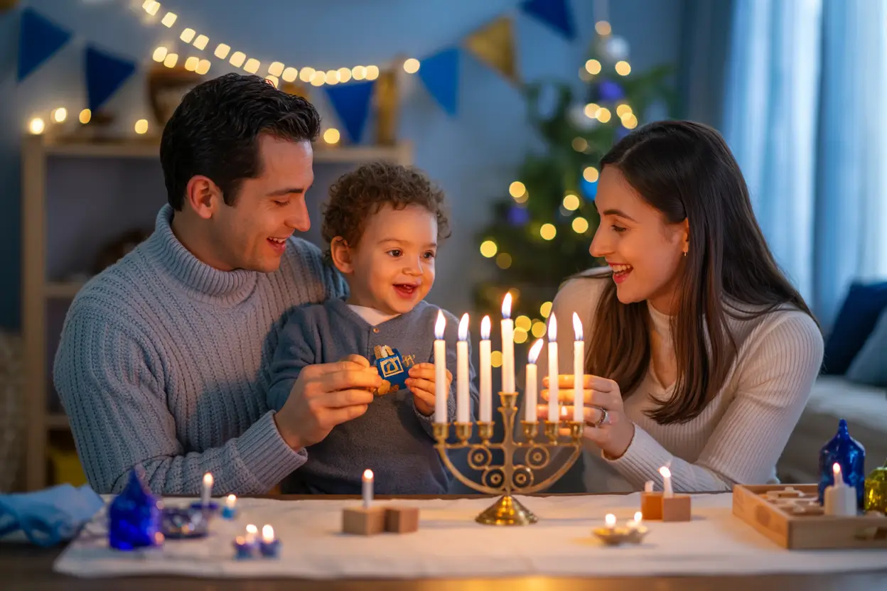 family celebrating hanukkah festival