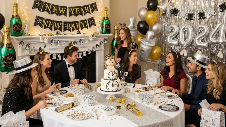 family gathering on baby shower theme on new year eve