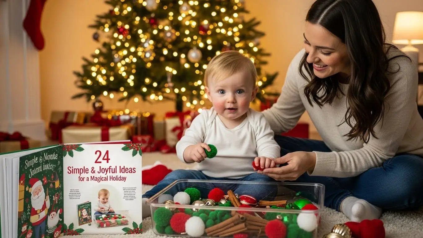 Mother helping toddler setting sensory bin
